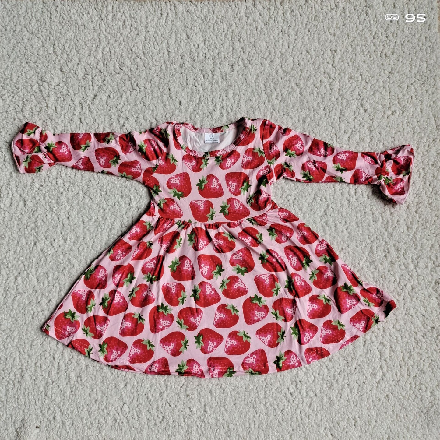 9.20 RTS NO MOQ(In stock)G3-12-4-* Baby Girls Winter Dress Strawberry pink long-sleeved dress