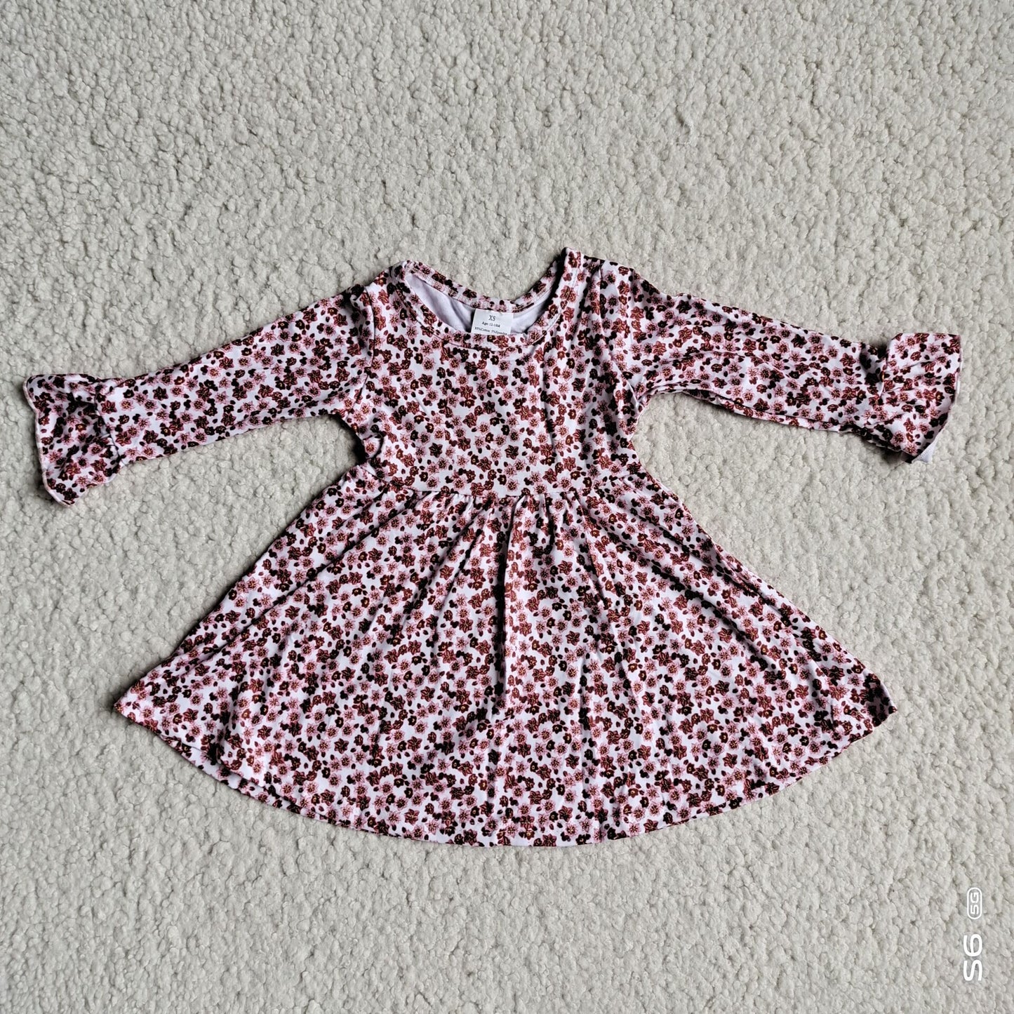 9.25 RTS NO MOQ(In stock)G3-12-5*'; Baby Girls Winter Dress Smoky purple floral long-sleeved dress
