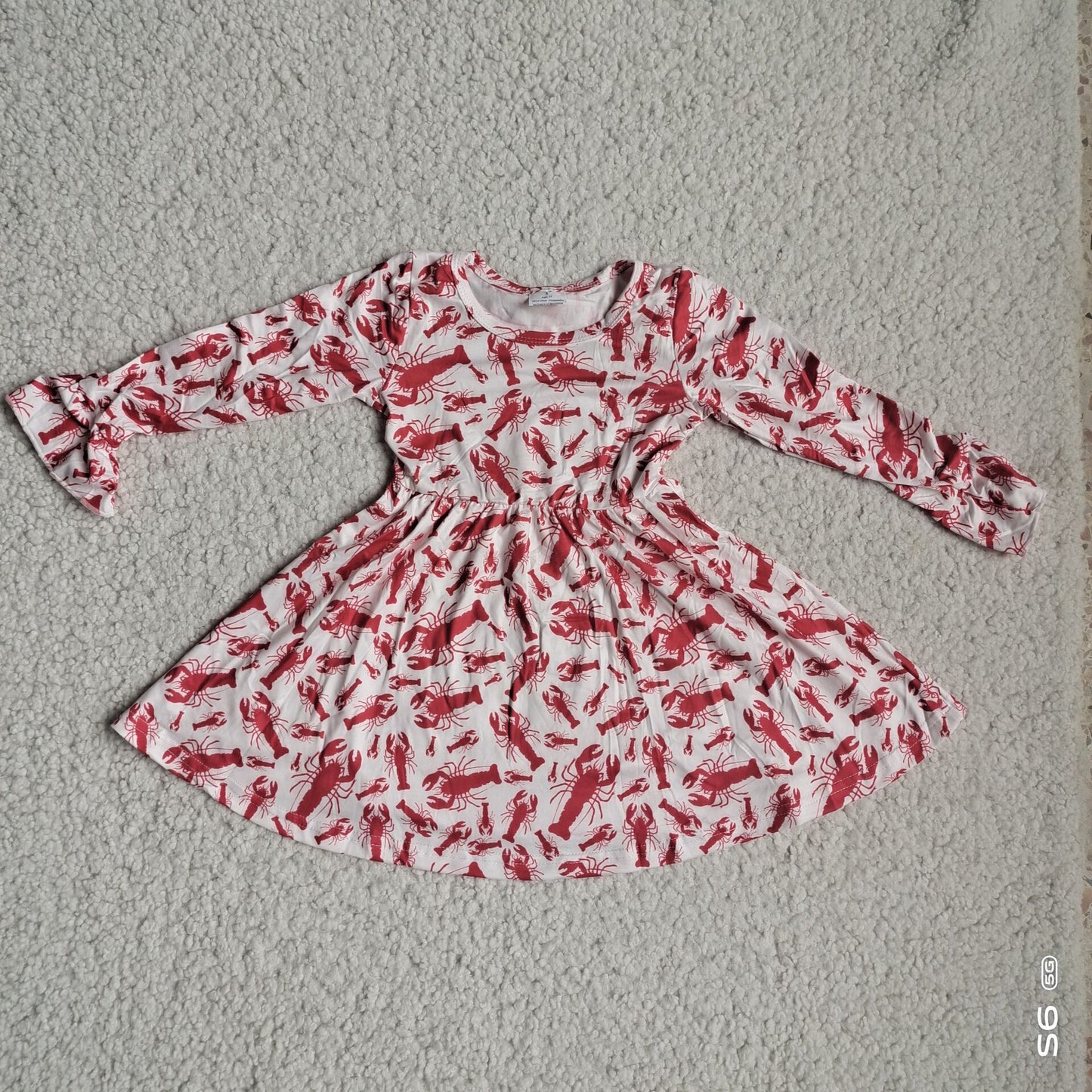 10.3 RTS NO MOQ(In stock)G4-12;' Baby Girls Winter Dress Lobster White Flared Long Sleeve Dress