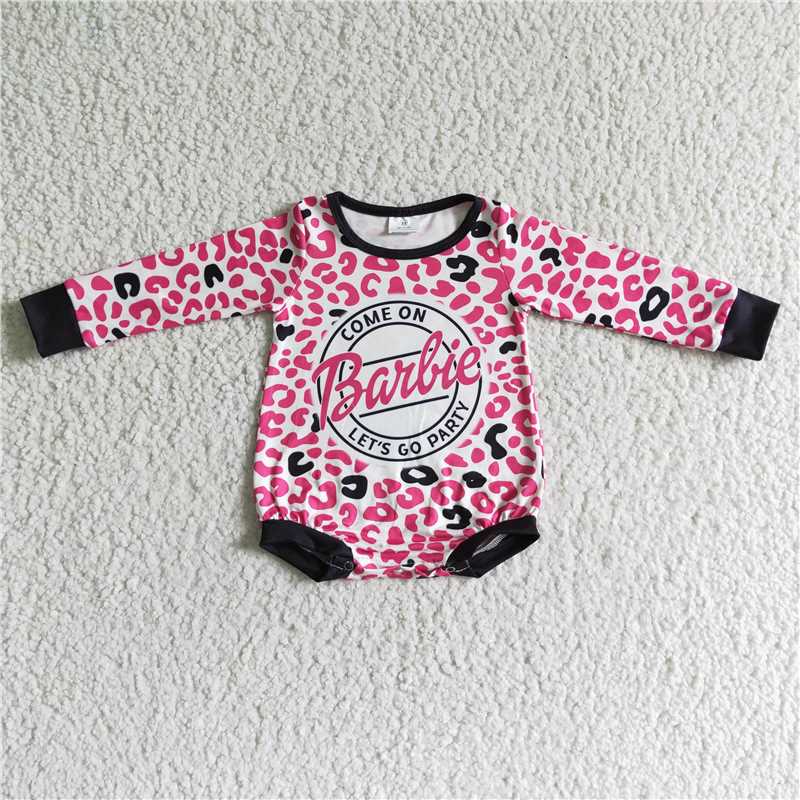 LR0023Pink leopard let's go party baby girls romper