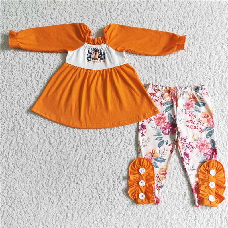 GLP0024Happy fall y'all pumpkin tunic floral pants girls clothes