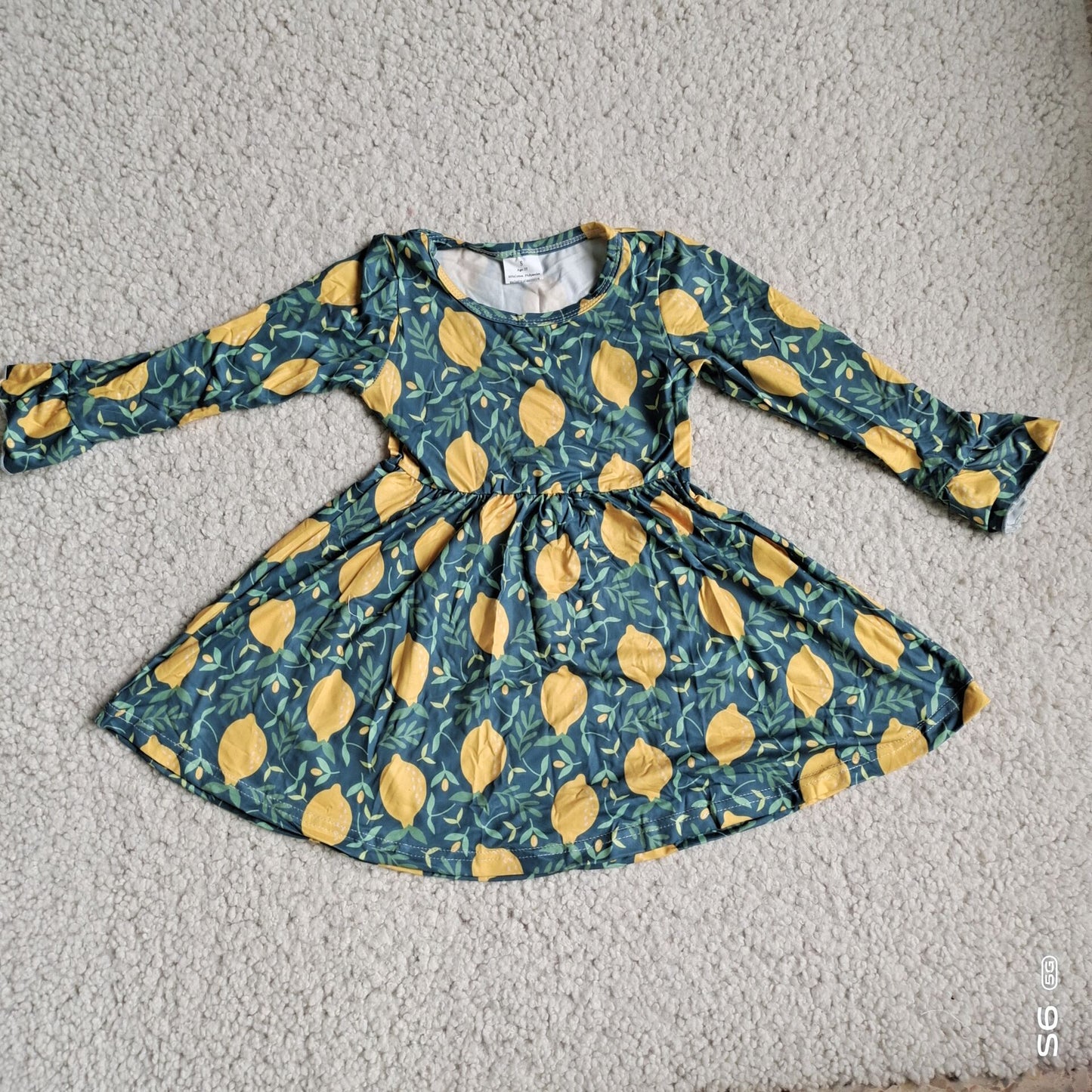 10.1 RTS NO MOQ(In stock)G3-20.,* Baby Girls Winter Dress Lemon dark green long-sleeved dress