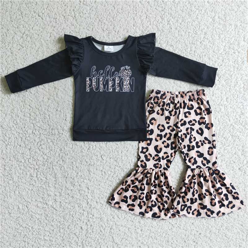 GLP0056Hello pumpkin sweatshirt leopard pants baby girls fall set