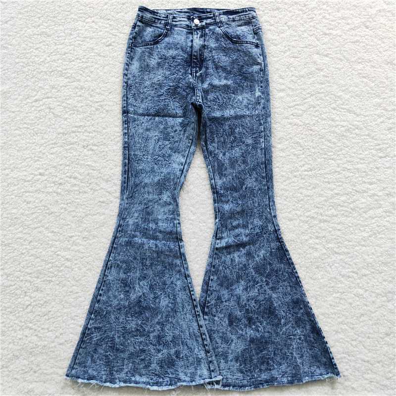 P0011 Mommy and Me Adult Baby Girls Navy Denim Bell Flare Pants Jeans