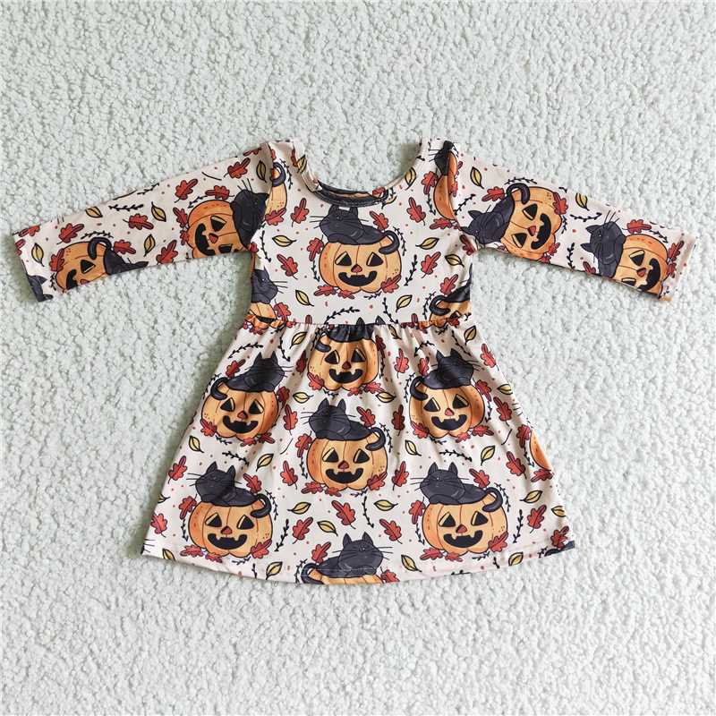 GLD0065 Baby girls Halloween pumpkin face knee length dresses