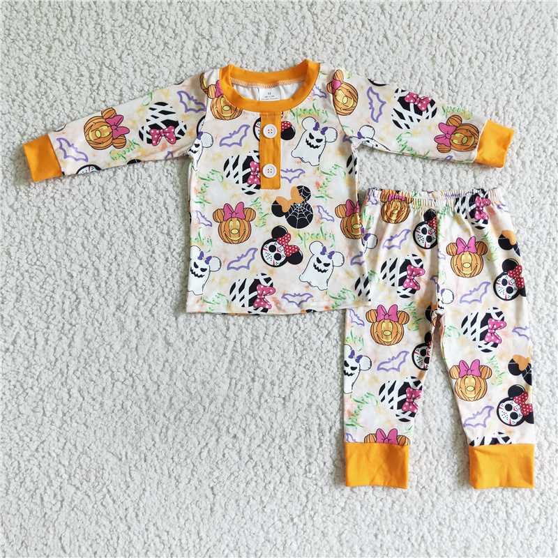 BLP0026Ghost pumpkin mouse print baby boy Halloween pajamas