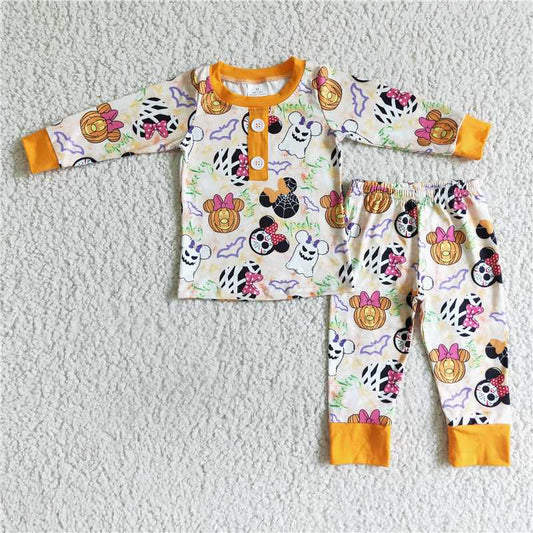BLP0026Ghost pumpkin mouse print baby boy Halloween pajamas