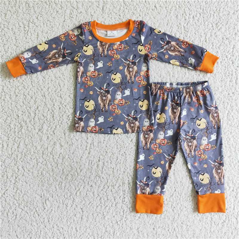 BLP0039Highland cow pumpkin boy Halloween pajamas