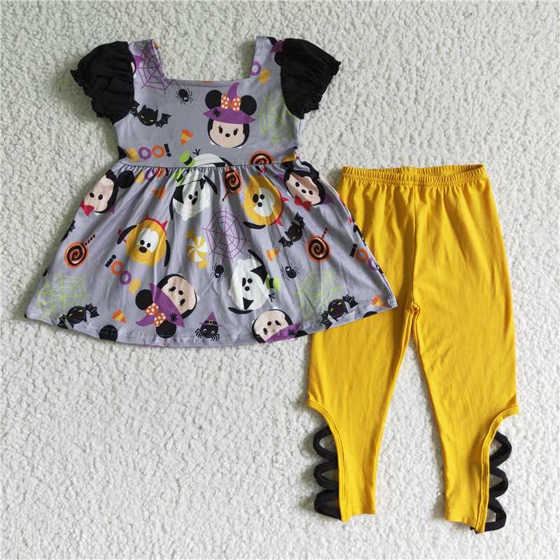 GSPO0157 Girls Halloween Mickey short-sleeved and long pants suit