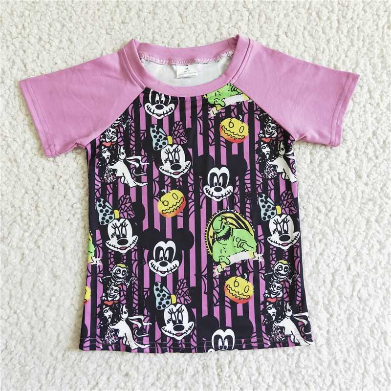 BT0041 Baby kids Short Sleeve Halloween purple shirts