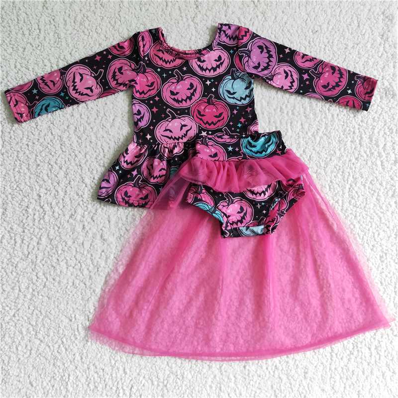 GLD0080 Baby Girls Halloween pumpkin tutu bummie skirts sets