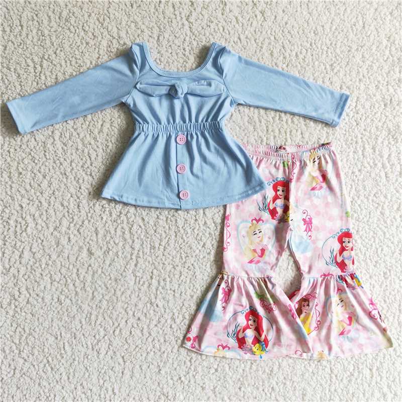 GLP0144Cotton tunic bell bottom pants princess girls clothes