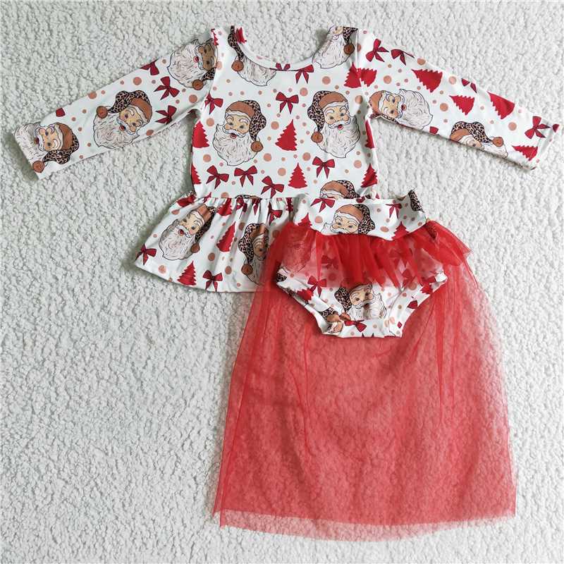 GLD0092 Baby Girls Christmas santa bow tutu bummie skirts sets