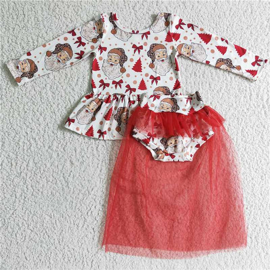 GLD0092  Baby Girls Christmas santa bow tutu bummie skirts sets