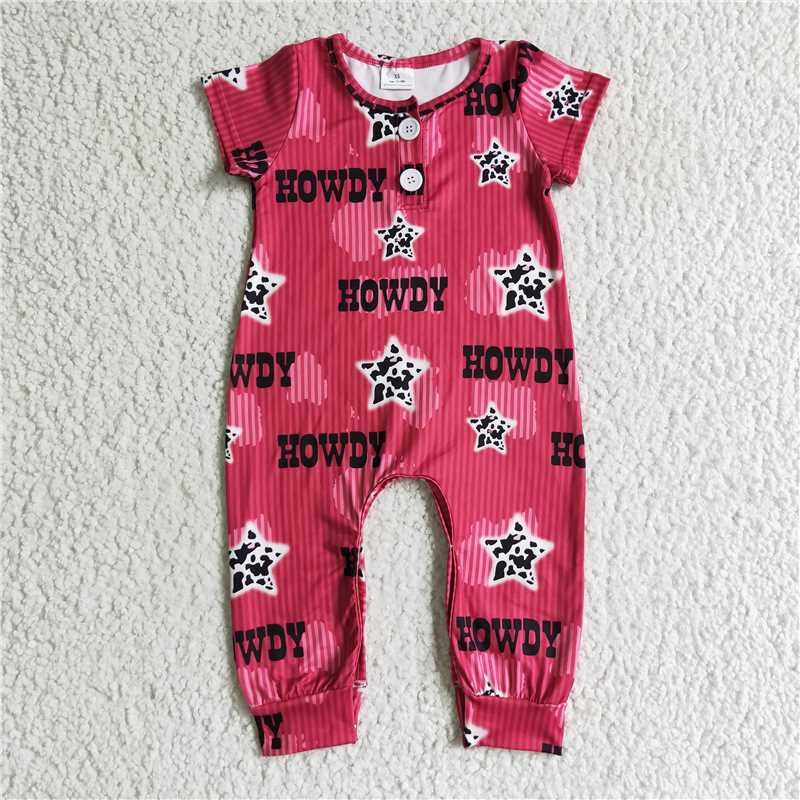 SR0073 Baby boys red howdy western rompers
