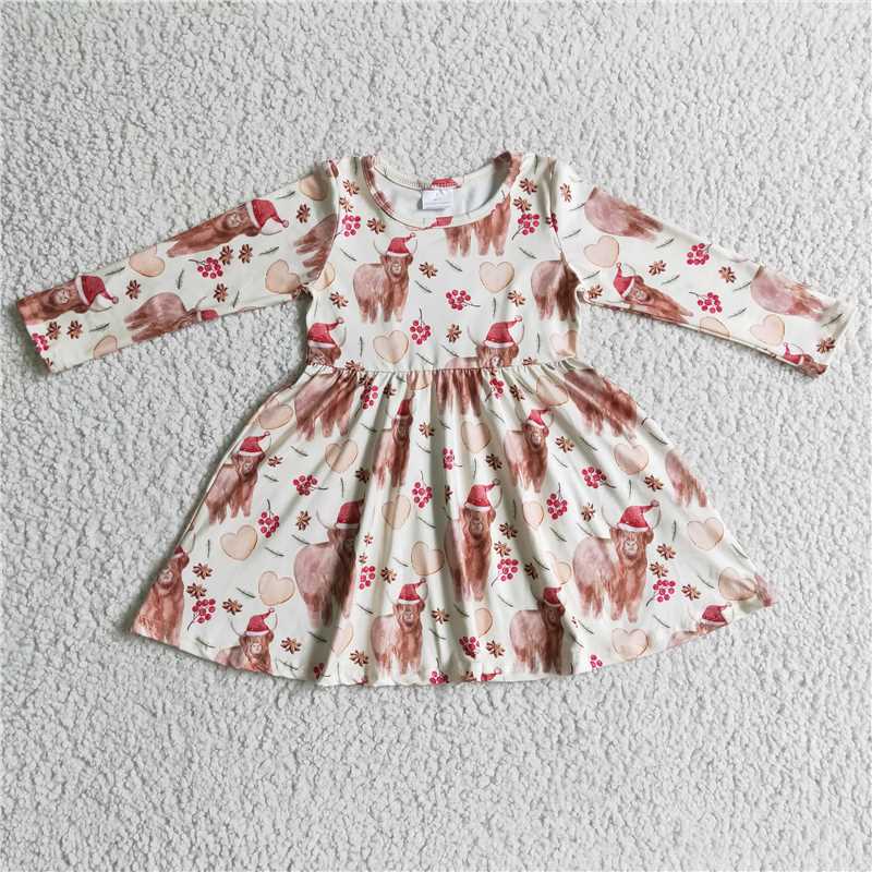 11.25 RTS NO MOQ (In stock)GLD0154 Baby girls cow Long Christmas knee length dresses