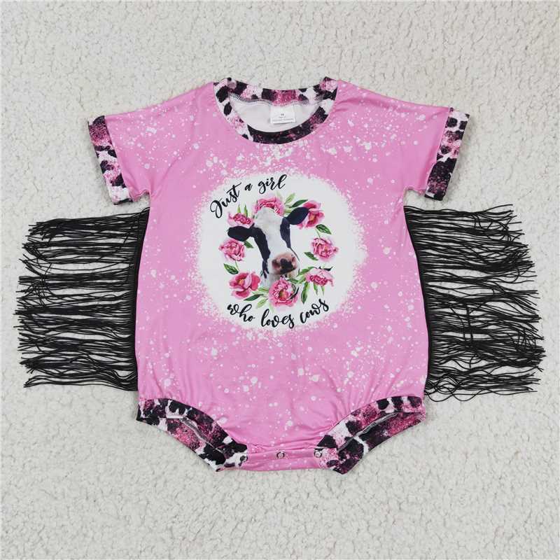 SR0105 Baby Girls Pink cow floral Rompers