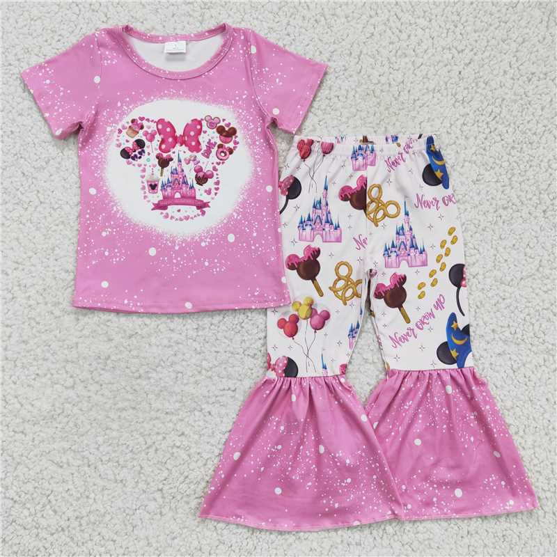 GSPO0251 Girls Mickey Castle pink short-sleeved trousers suit