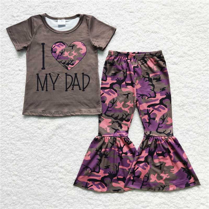 GSPO0230 Girls MY DAD green camouflage short-sleeved trousers suit