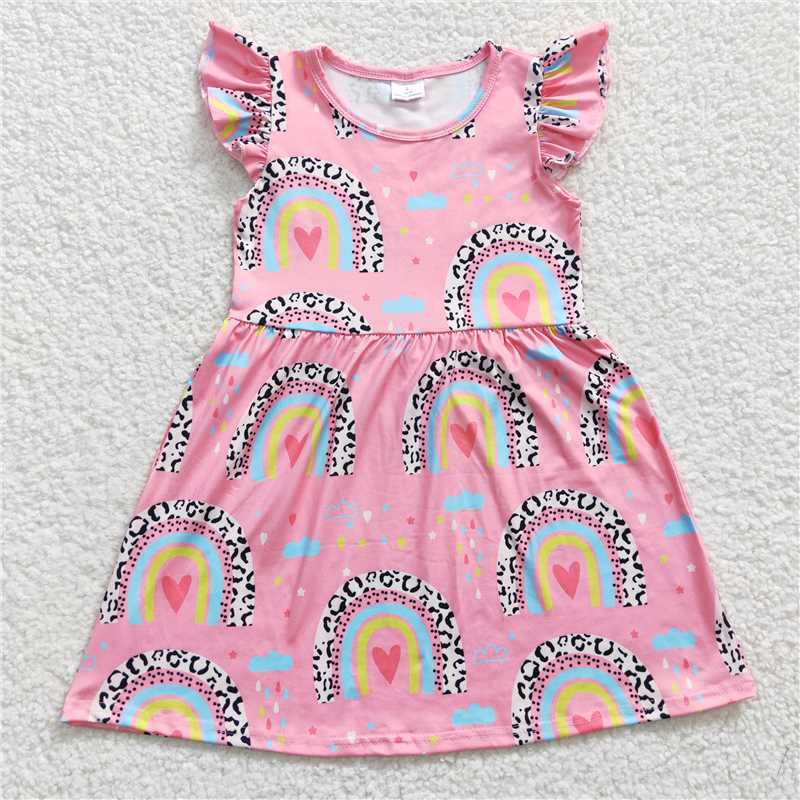 GSD0248 Girls' heart rainbow pink flying sleeve dress