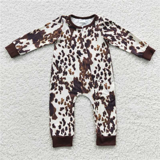 RTS LR2189 Ink pattern zipper long-sleeved jumpsuit