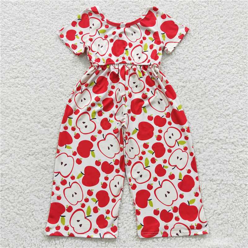 SR0393 Baby Girls Back To School Apple Jumpsuits
