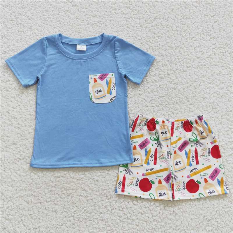 12.30 RTS NO MOQ (In stock)BSSO0278 Baby Boys Back To School Shorts Clothes Sets
