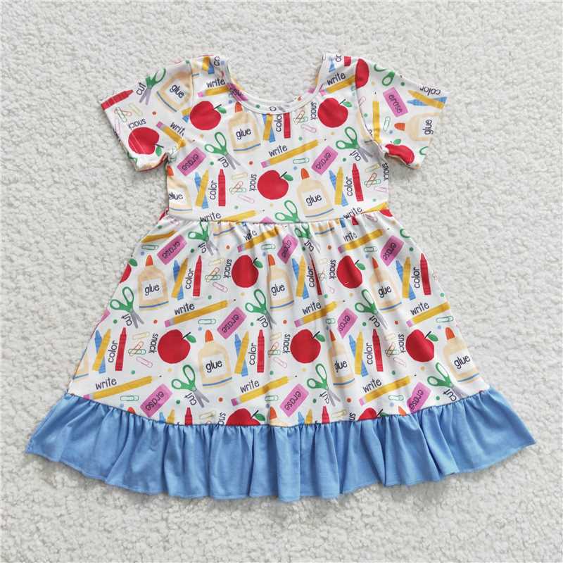 12.27 RTS NO MOQ (In stock)GSD0394 Baby Girls Back To School Ruffle Dresses