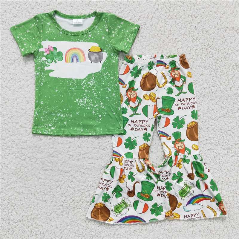 B16-11 St Patrick Baby girls quatrefoil bell pants sets