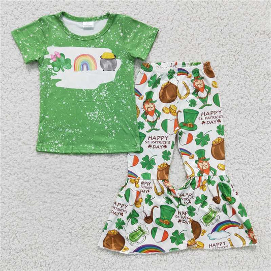 B16-11  St Patrick Baby girls quatrefoil bell pants sets