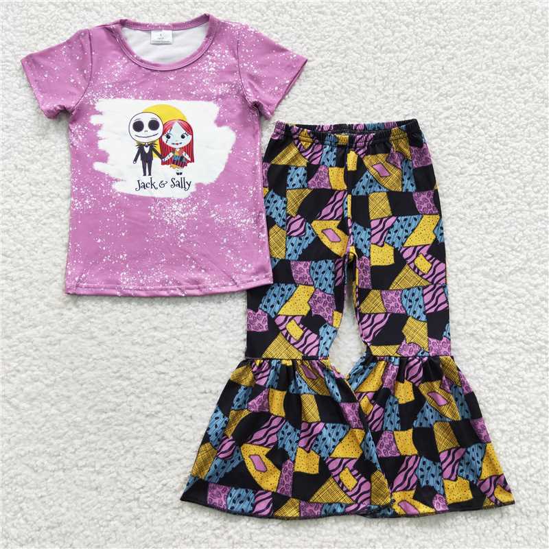 11.15 RTS NO MOQ (In stock)C9-13 baby girls Christmas Short Sleeve geometric flared pants set