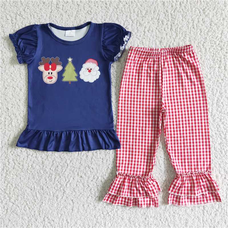 11.15 RTS NO MOQ (In stock)C9-13 baby girls Christmas santa plaid pants sets