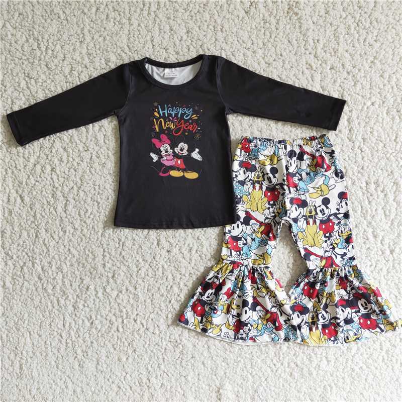 6 B1-18 Girls happy New year mouse print girls boutique outfits