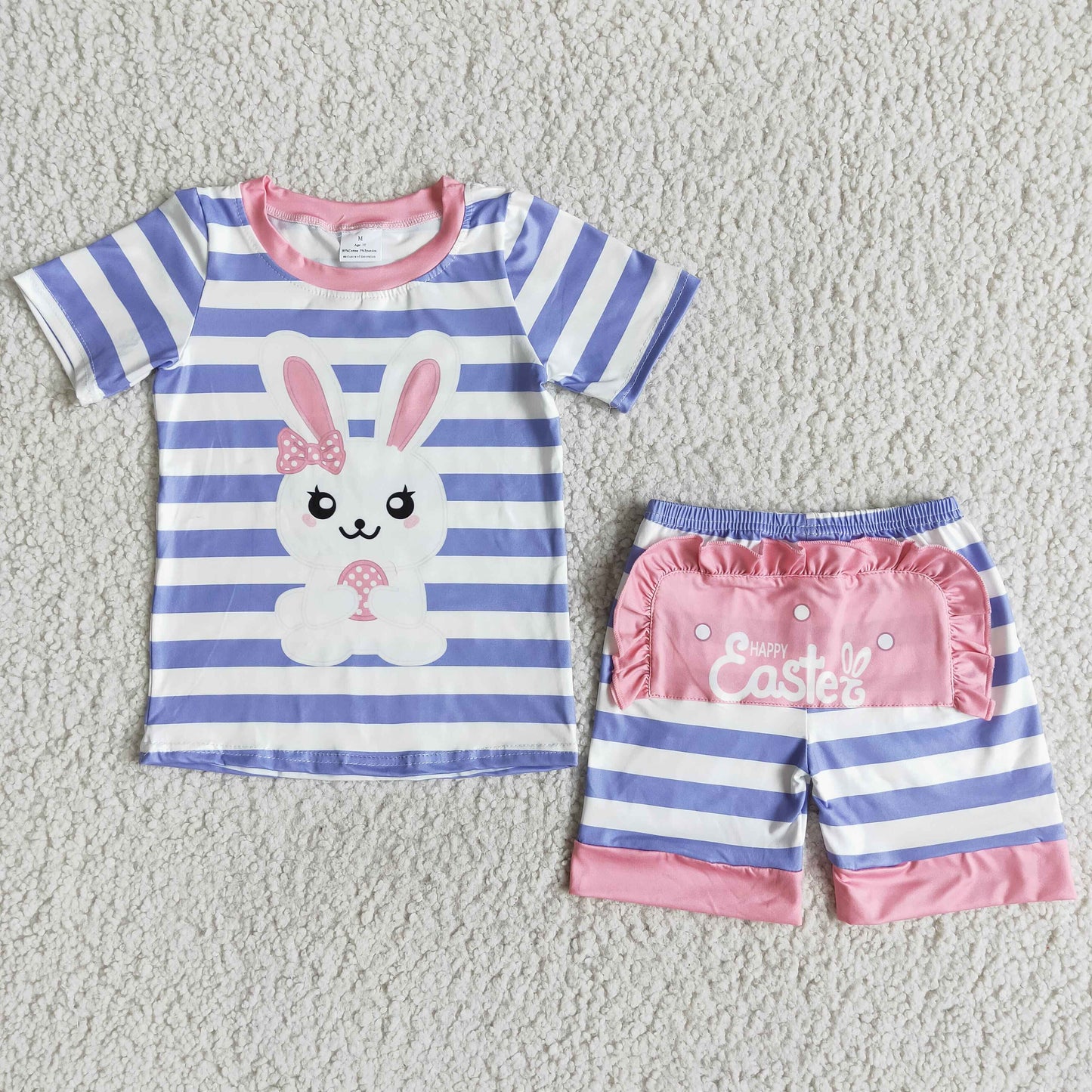 Easter girls pink stripe shorts sets