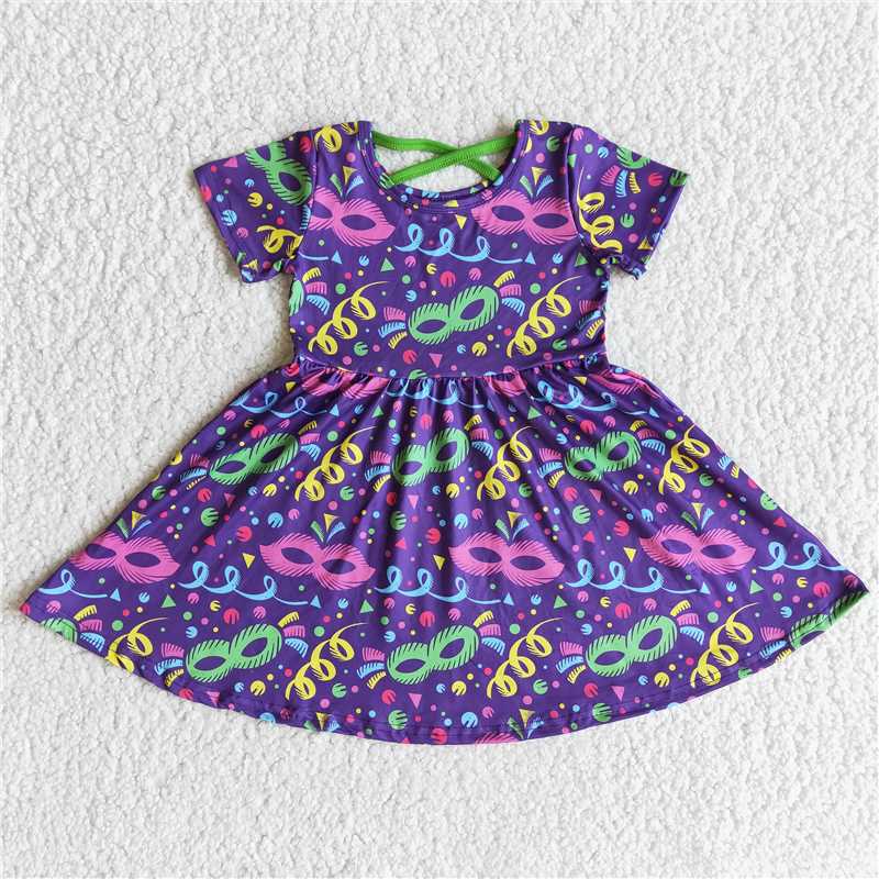 E10-3 Girls short sleeve mardi gras dresses