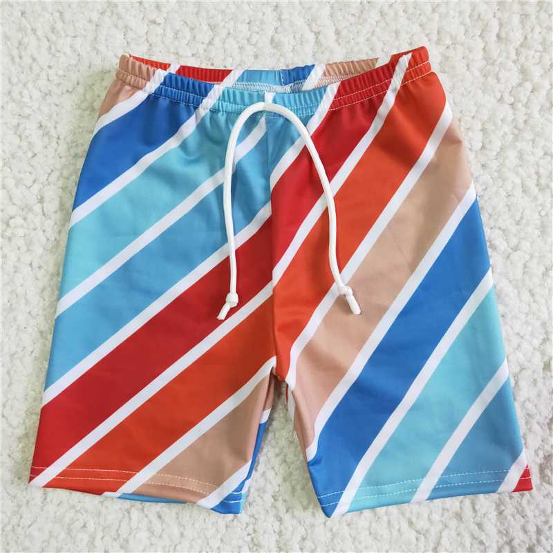 SS0005 Blue and yellow striped drawstring swimming trunks