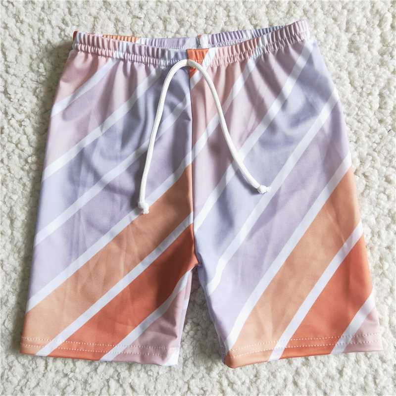 SS0006 Yellow and white striped drawstring swimming trunks