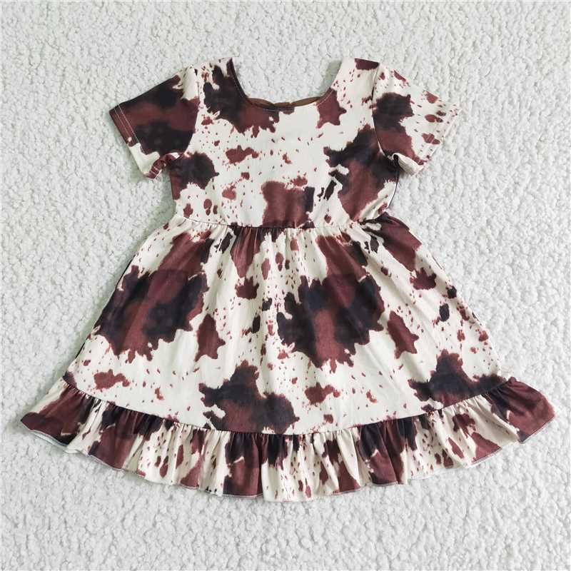 GSD0032 Girls' short-sleeved ink-patterned bow-knot skirt