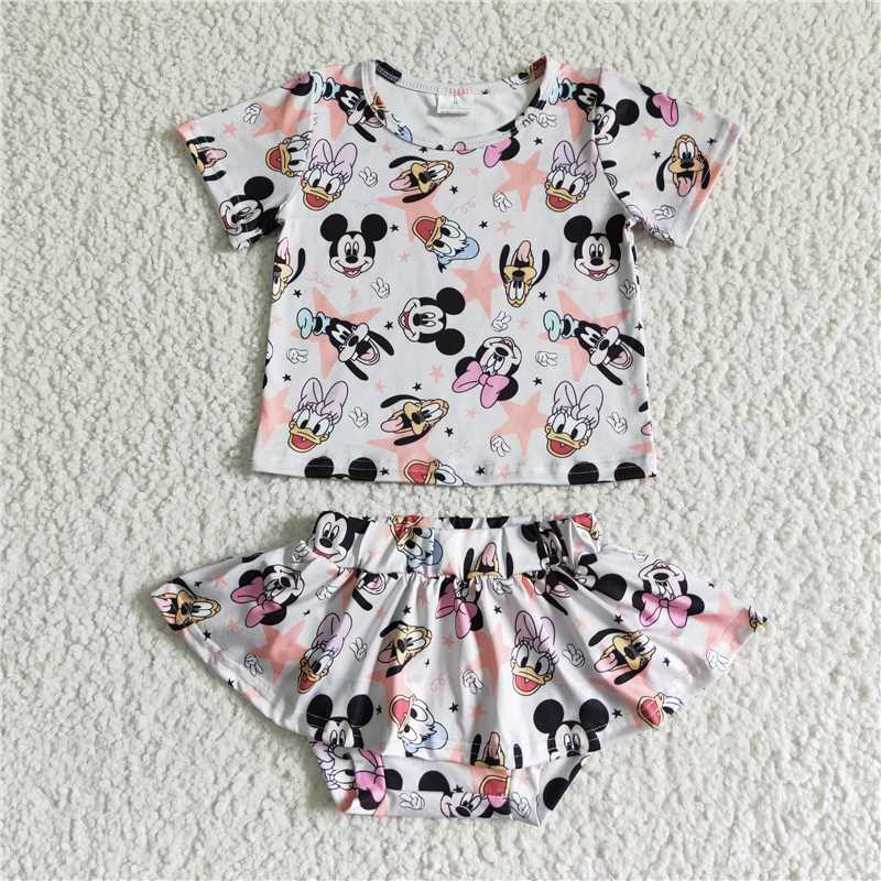 GBO0046 Baby girls cartoon skirt bummie sets