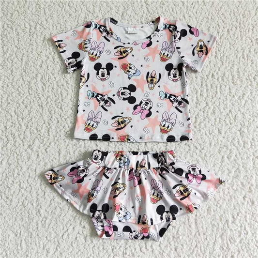 GBO0046  Baby girls cartoon skirt bummie sets