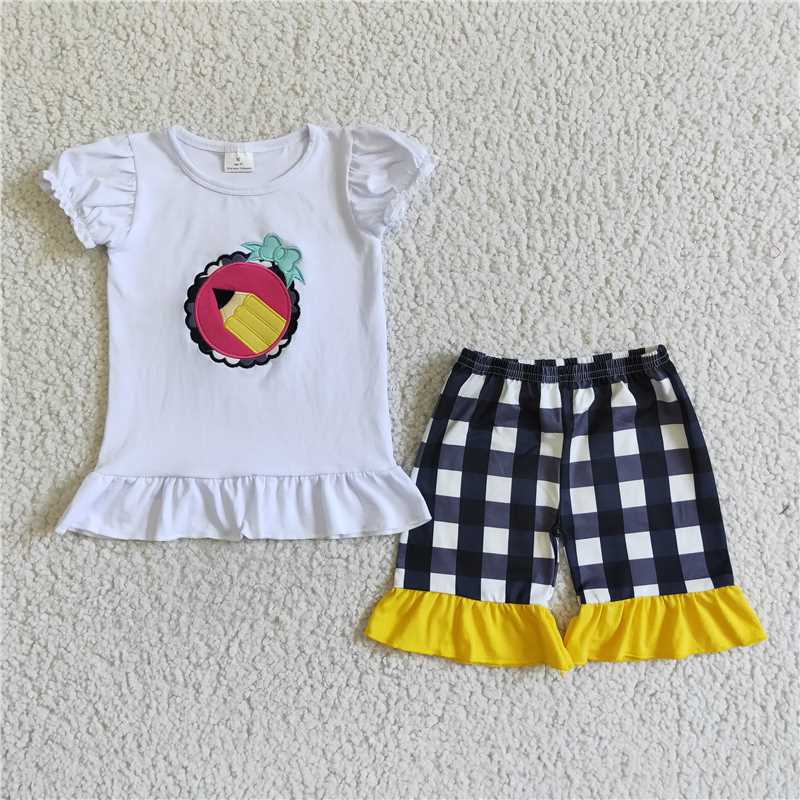 12.29 RTS NO MOQ (In stock)GSSO0102 Baby girls back to school pencel shorts sets