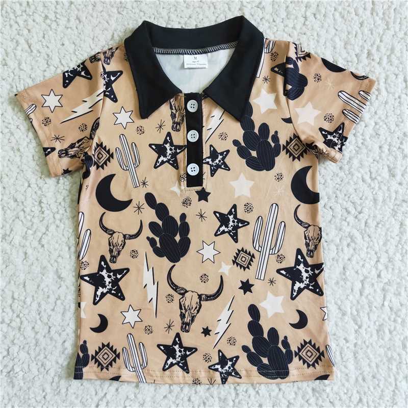 BT0019 Baby Boys Western Sibling Brother Short Sleeve Buttons Pullovers Shirts