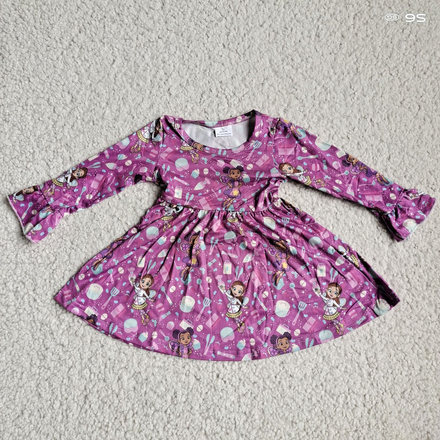 9.27 RTS NO MOQ(In stock)G4-12-4[ Baby Girls Winter Dress Girls' dessert knife and fork purple long-sleeved dress