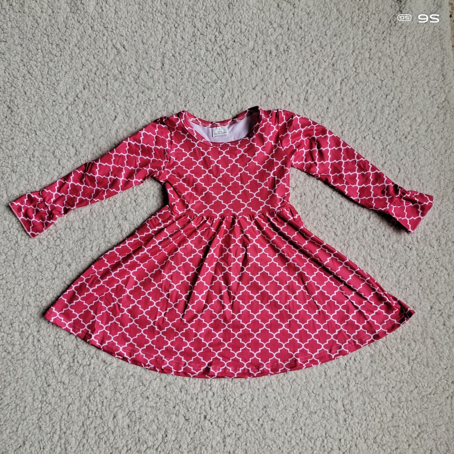 10.2 RTS NO MOQ(In stock)G4-12-5; Baby Girls Winter Dress White pattern plaid rose red long-sleeved skirt