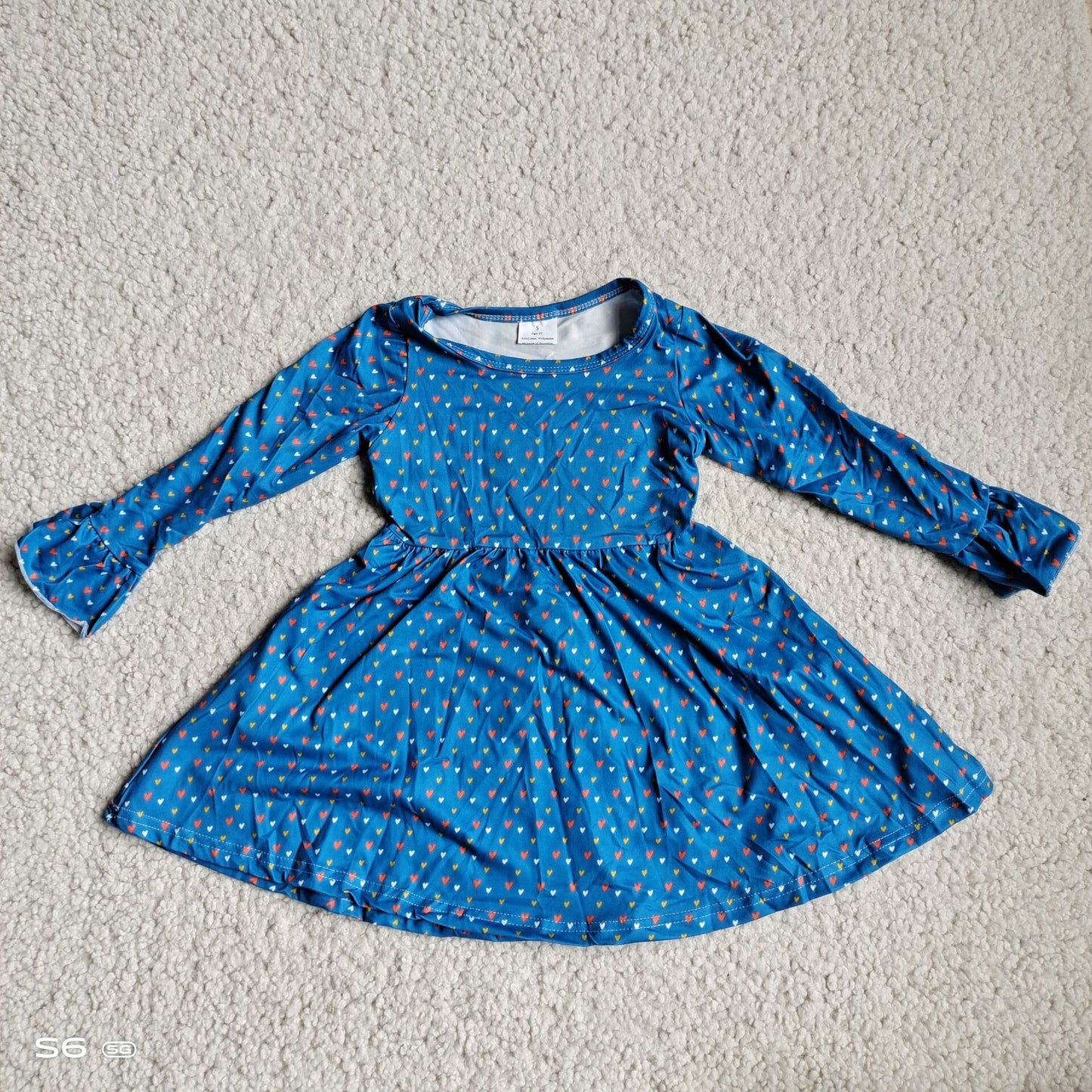 10.2 RTS NO MOQ(In stock)G4-12-6- Baby Girls Winter Dress Orange heart blue long-sleeved dress