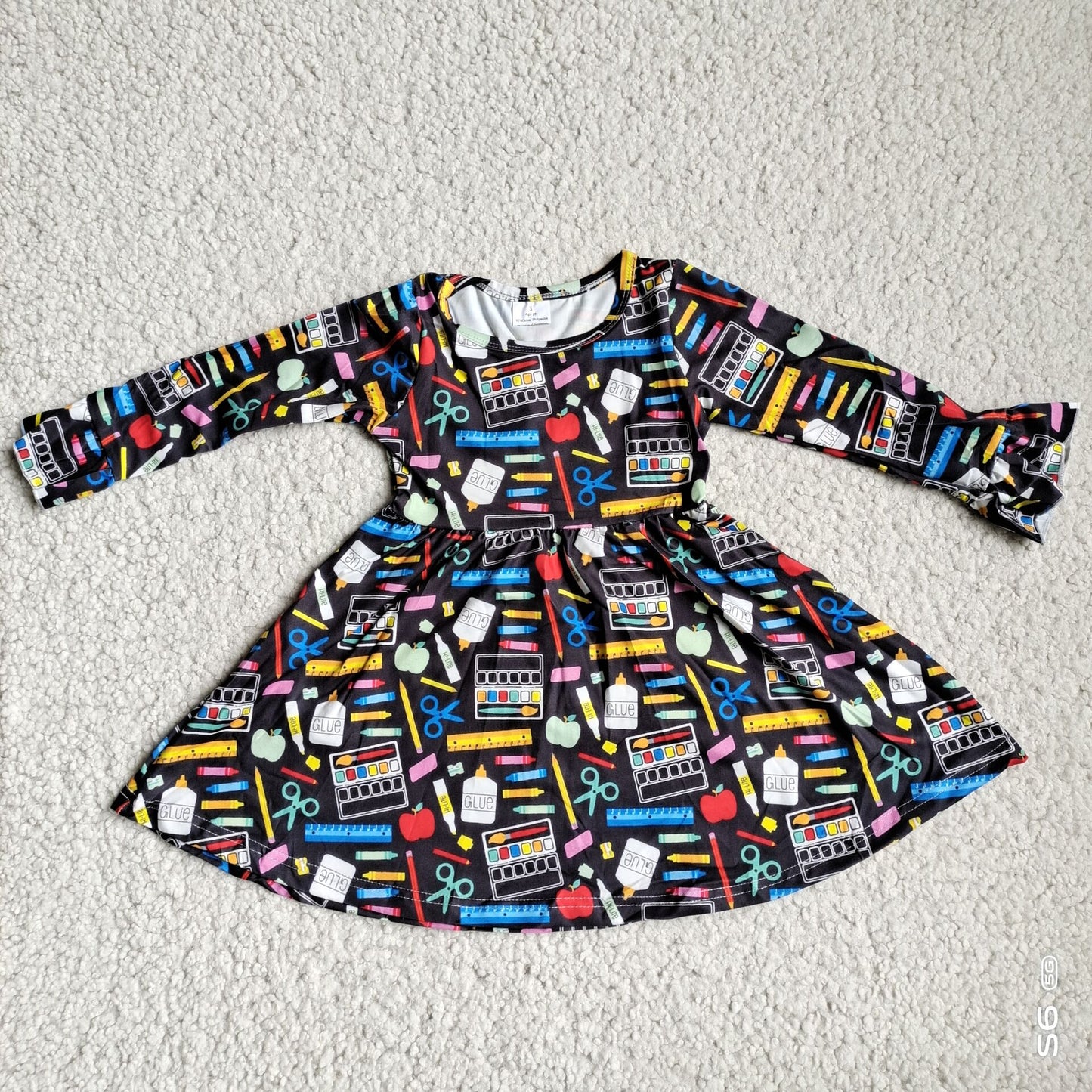 10.2 RTS NO MOQ(In stock)G4-12-6/. Baby Girls Winter Dress Color cosmetics black long-sleeved dress