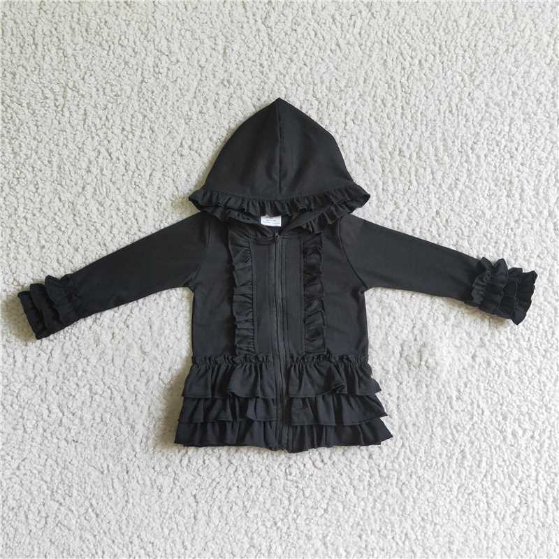 12.20 RTS NO MOQ (In stock)Matching GT0016 Baby girls zip ruffle black jackets cardigans