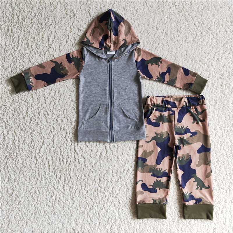 BLP0069 Boys camouflage long-sleeved hooded trousers set