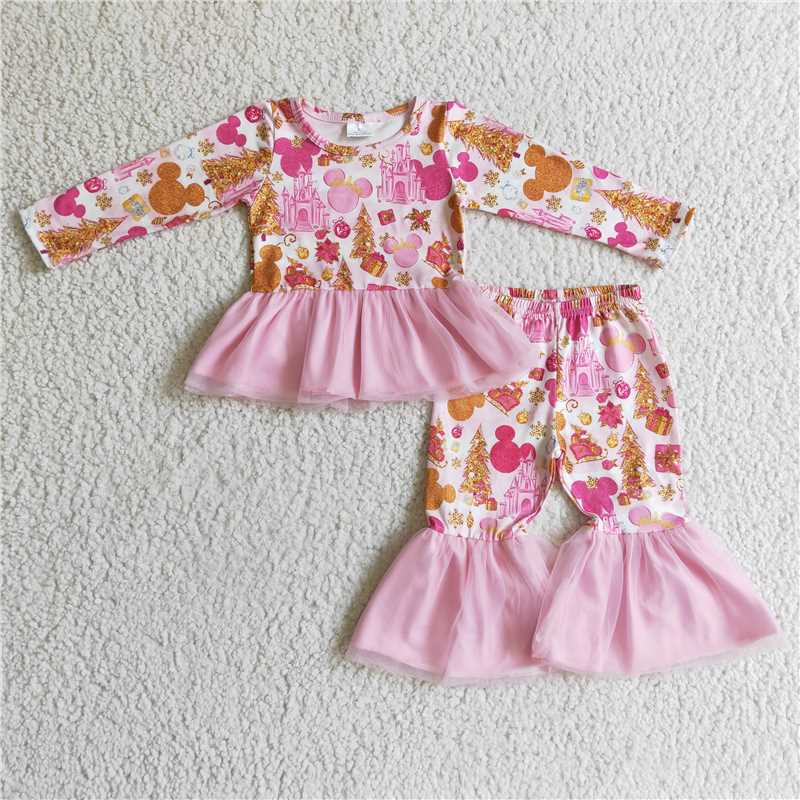 GLP0300Castle Christmas tree mouse pink tulle baby girls clothes