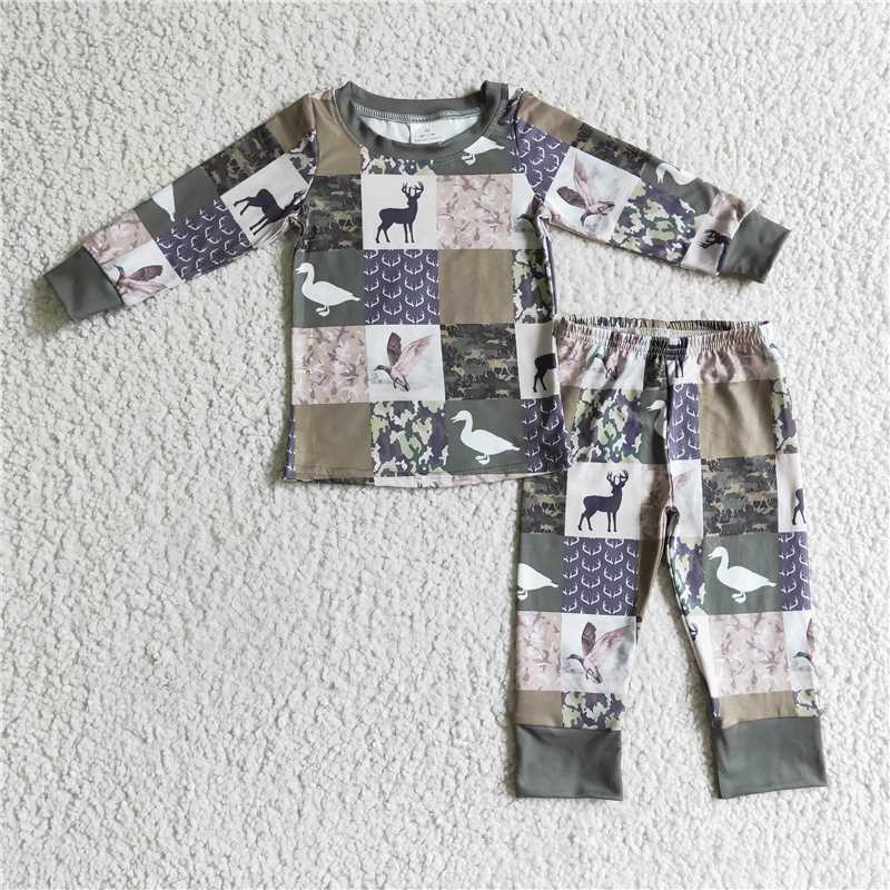 BLP0132Duck deer camo patchwork kids boy hunting pajamas